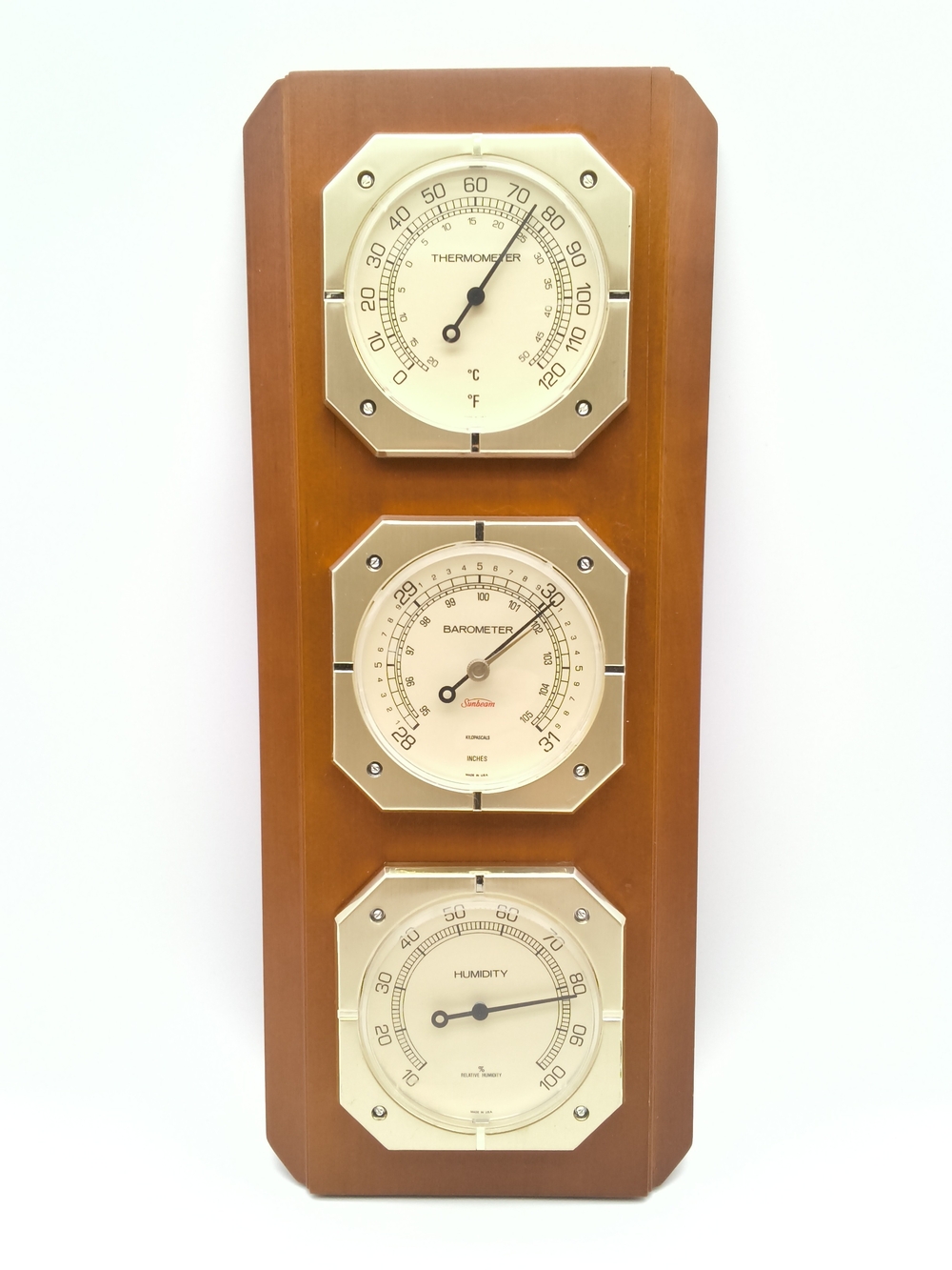 Vintage Sunbeam Mid-Century Solid Wood Weather Station